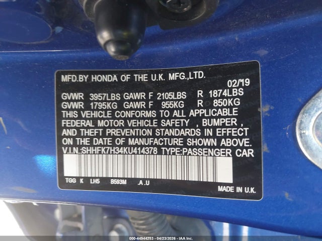 SHHFK7H34KU414378 Honda Civic Lx