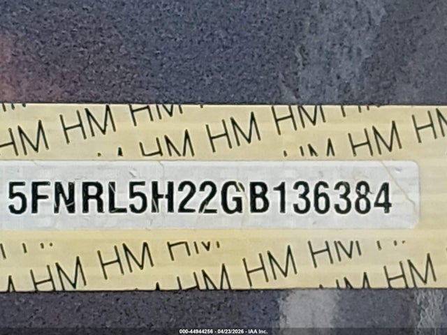 5FNRL5H22GB136384 Honda ODYSSEY LX