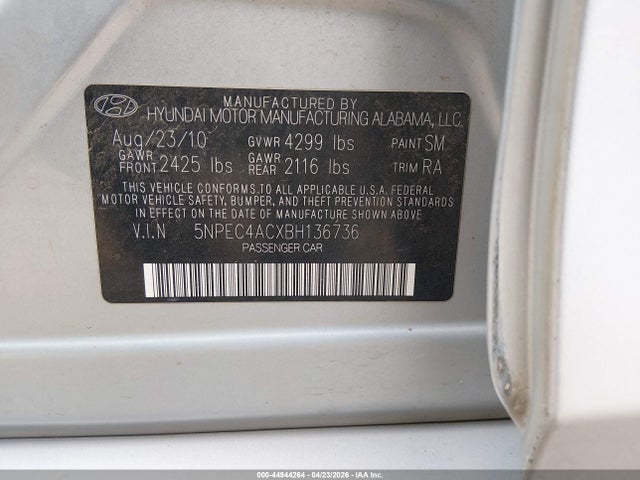 44944264 :رقم المزاد ، 5NPEC4ACXBH136736 vin ، 2011 Hyundai Sonata Limited مزاد بيع