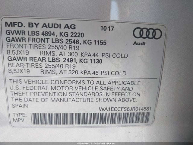 Продаж на аукціоні авто 2018 Audi Q3 2.0t Premium/2.0t Sport Premium, vin: WA1ECCFS6JR014581, номер лоту: 44944270