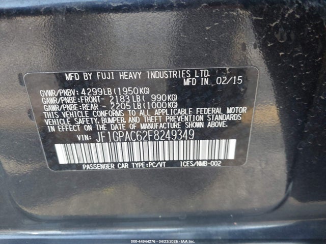Aukcja sprzedaży 2015 Subaru Impreza 2.0i Premium, vin: JF1GPAC62F8249349, numer aukcji: 44944276