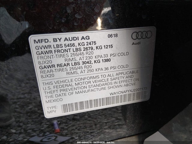 Продажа на аукционе авто 2018 Audi Q5 2.0t Premium/2.0t Tech Premium, vin: WA1CNAFYXJ2207173, номер лота: 44944275