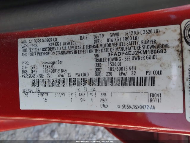 Ford FIESTA SE 2019 3FADP4EJ2KM160683 Image 9