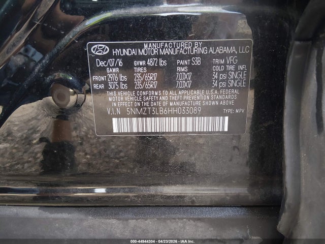 Aukcja sprzedaży 2017 Hyundai Santa Fe Sport 2.4l, vin: 5NMZT3LB6HH033089, numer aukcji: 44944304