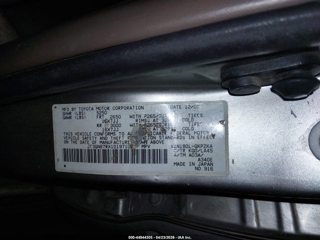 44944305 :رقم المزاد ، JT3GN87RX10197106 vin ، 2001 Toyota 4runner Limited V6 مزاد بيع