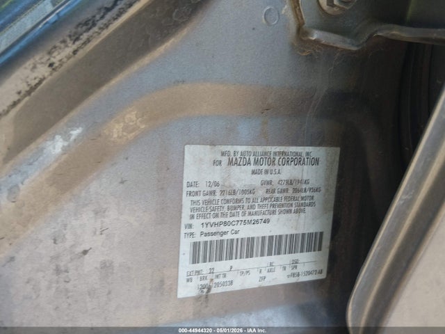 Aukcja sprzedaży 2007 Mazda Mazda6 I Sport Ve, vin: 1YVHP80C775M26749, numer aukcji: 44944320