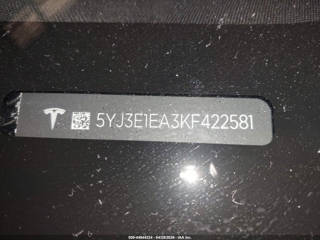 Продажа на аукционе авто 2019 Tesla Model 3 Long Range/mid Range/standard Range/standard Range Plus, vin: 5YJ3E1EA3KF422581, номер лота: 44944324