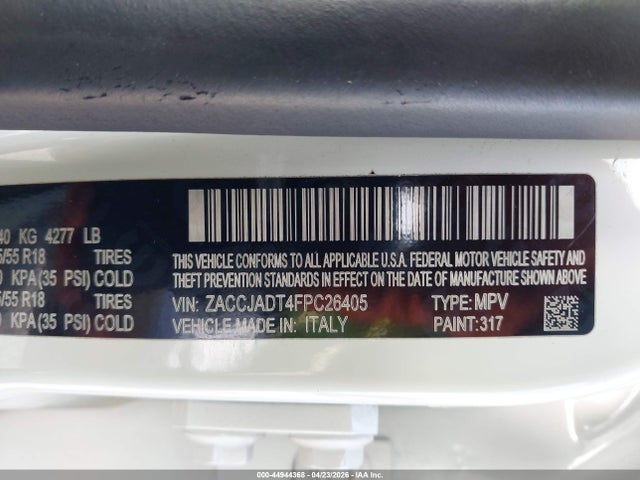 Aukcja sprzedaży 2015 Jeep Renegade Limited, vin: ZACCJADT4FPC26405, numer aukcji: 44944368