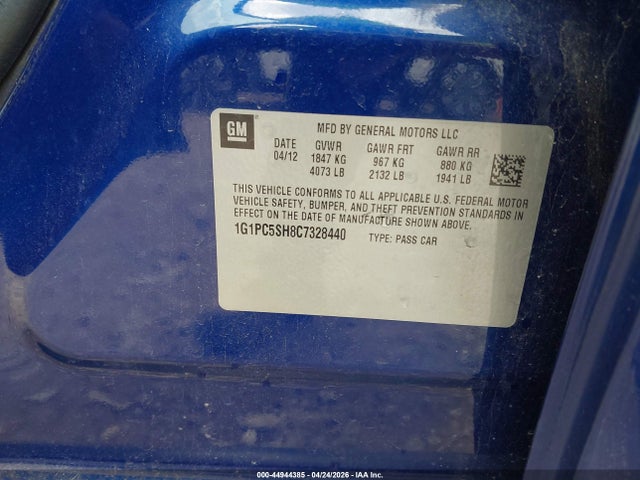 Продаж на аукціоні авто 2012 Chevrolet Cruze Ls, vin: 1G1PC5SH8C7328440, номер лоту: 44944385