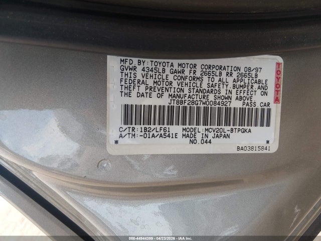 Продаж на аукціоні авто 1998 Lexus Es 300, vin: JT8BF28G7W0084927, номер лоту: 44944399
