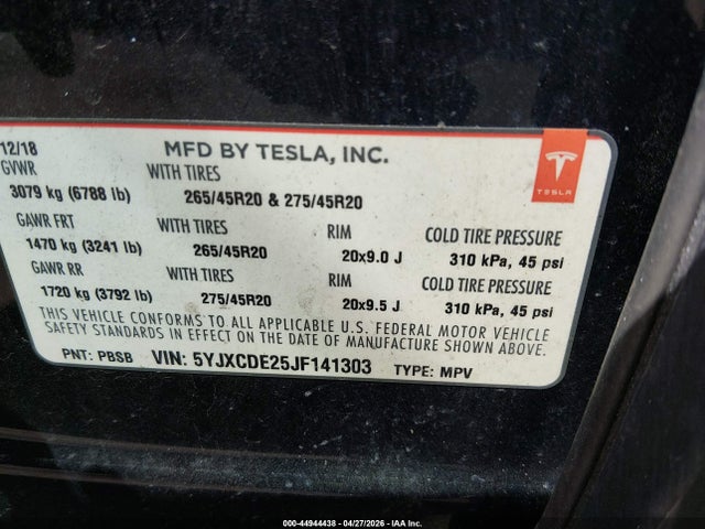 Tesla Model X 100d/75d/p100d 2018 5YJXCDE25JF141303 Image 9