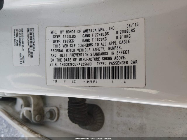 2015 Honda Accord Lx მანქანა იყიდება აუქციონზე, vin: 1HGCR2F37FA225603, აუქციონის ნომერი: 44944443