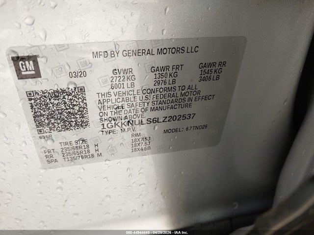 1GKKNULS6LZ202537 GMC Acadia Awd Slt
