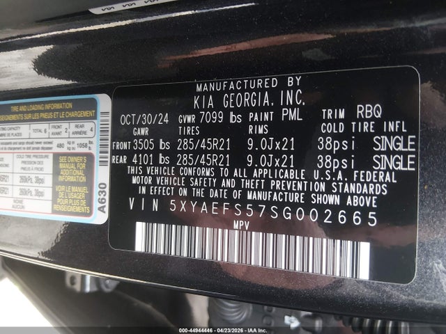 Aukcja sprzedaży 2025 Kia Ev9 Gt-line, vin: 5XYAEFS57SG002665, numer aukcji: 44944446