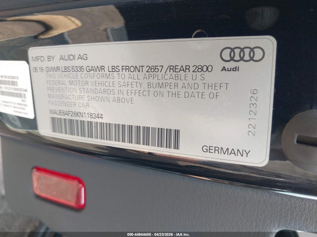 Aukcja sprzedaży 2019 Audi A6 45 Premium, vin: WAUE8AF26KN118344, numer aukcji: 44944455
