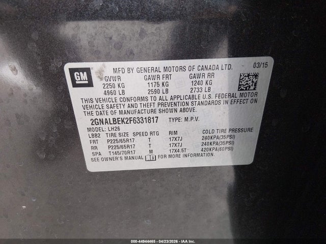 2GNALBEK2F6331817 Chevrolet EQUINOX LT