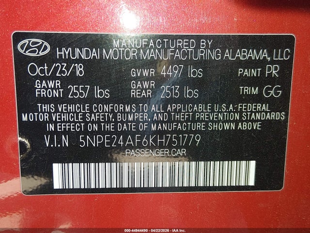 Hyundai SONATA SE 2019 5NPE24AF6KH751779 Image 9