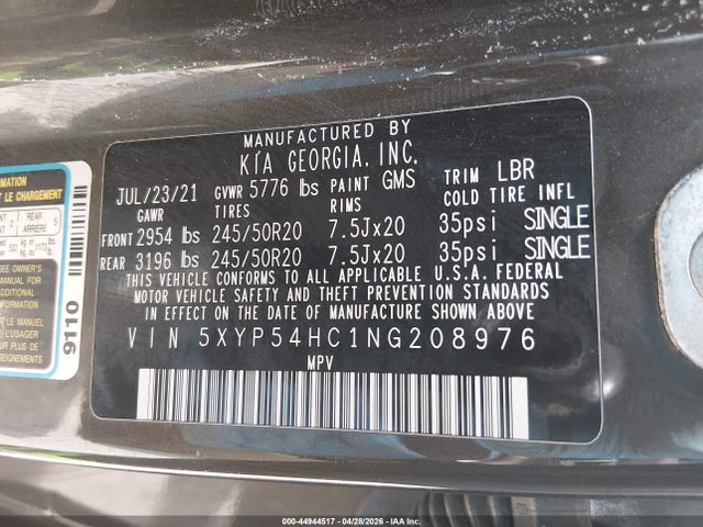 Aukcja sprzedaży 2022 Kia Telluride Sx, vin: 5XYP54HC1NG208976, numer aukcji: 44944517