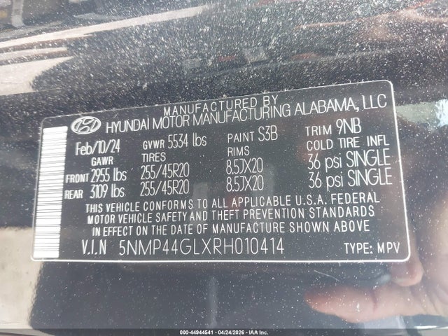 Aukcja sprzedaży 2024 Hyundai Santa Fe Limited, vin: 5NMP44GLXRH010414, numer aukcji: 44944541
