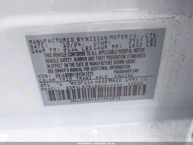 Продаж на аукціоні авто 2025 Nissan Sentra S, vin: 3N1AB8BV1SY241275, номер лоту: 44944542