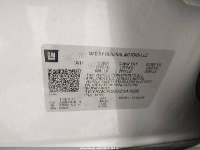 44944552 :رقم المزاد ، 1GYKNCRS5JZ147826 vin ، 2018 Cadillac Xt5 Luxury مزاد بيع