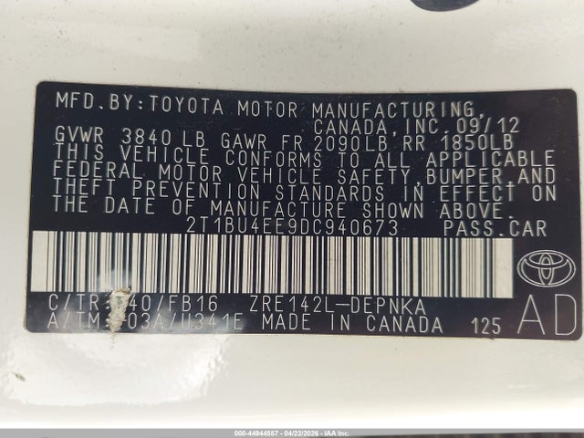 Продаж на аукціоні авто 2013 Toyota Corolla Le, vin: 2T1BU4EE9DC940673, номер лоту: 44944557