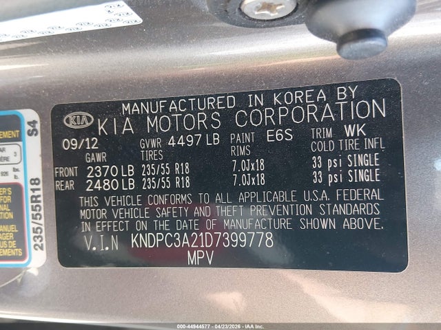 Продаж на аукціоні авто 2013 Kia Sportage Ex, vin: KNDPC3A21D7399778, номер лоту: 44944577
