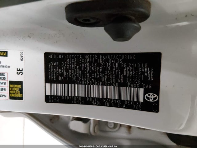 Aukcja sprzedaży 2025 Toyota Corolla Le, vin: 5YFB4MDE8SP307368, numer aukcji: 44944582