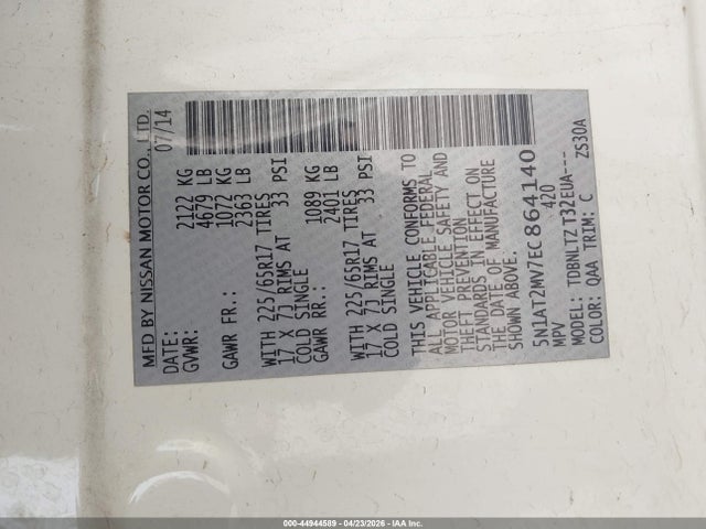 Aukcja sprzedaży 2014 Nissan Rogue Sv, vin: 5N1AT2MV7EC864140, numer aukcji: 44944589