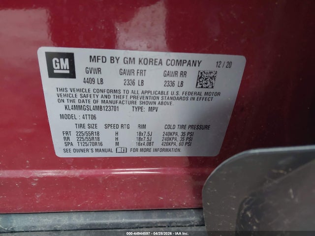 Продажа на аукционе авто 2021 Buick Encore Gx Awd Essence, vin: KL4MMGSL4MB123701, номер лота: 44944597