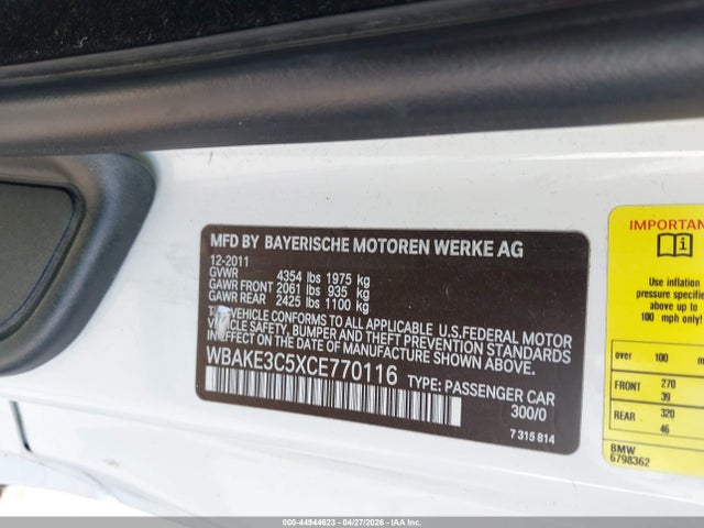 Продажа на аукционе авто 2012 Bmw 328i, vin: WBAKE3C5XCE770116, номер лота: 44944623