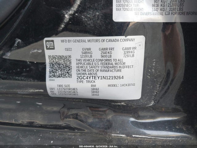 Продаж на аукціоні авто 2022 Chevrolet Silverado 3500hd, vin: 2GC4YTEY1N1219264, номер лоту: 44944636