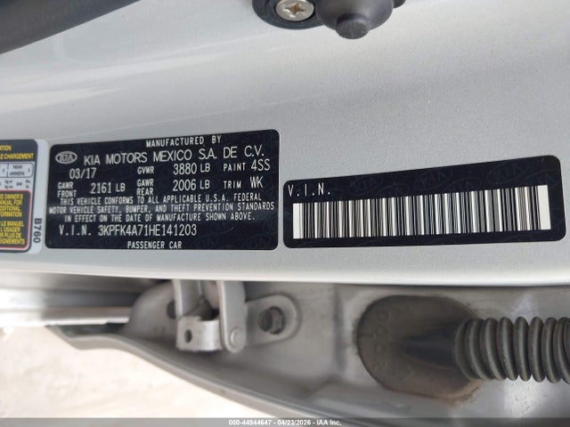 2017 Kia Forte Lx მანქანა იყიდება აუქციონზე, vin: 3KPFK4A71HE141203, აუქციონის ნომერი: 44944647