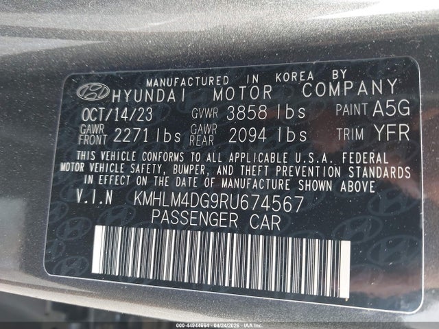 Aukcja sprzedaży 2024 Hyundai Elantra Sel, vin: KMHLM4DG9RU674567, numer aukcji: 44944664