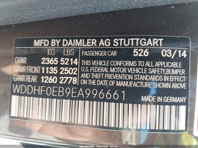 2014 Mercedes-benz E 250 Bluetec მანქანა იყიდება აუქციონზე, vin: WDDHF0EB9EA996661, აუქციონის ნომერი: 44944666