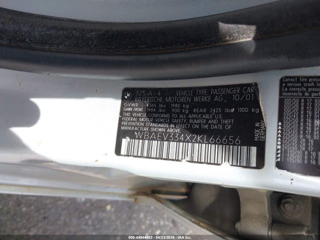 Продажа на аукционе авто 2002 Bmw 325i, vin: WBAEV334X2KL66656, номер лота: 44944682