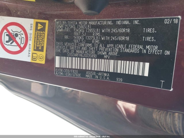 Toyota Highlander Le 2018 5TDZARFH6JS035890 Image 9