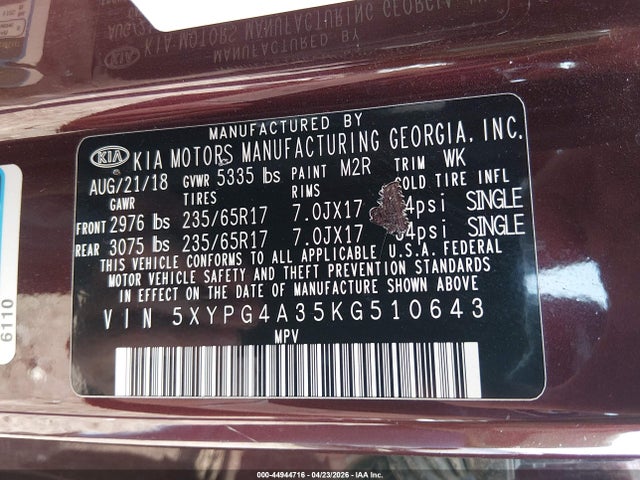 KIA Sorento 2.4l Lx 2019 5XYPG4A35KG510643 Image 9