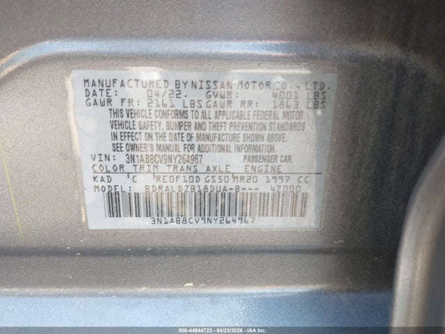 Aukcja sprzedaży 2022 Nissan Sentra Sv Xtronic Cvt, vin: 3N1AB8CV9NY264967, numer aukcji: 44944722
