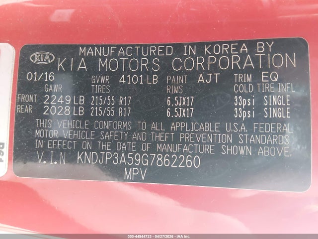 KIA SOUL + 2016 KNDJP3A59G7862260 Image 9
