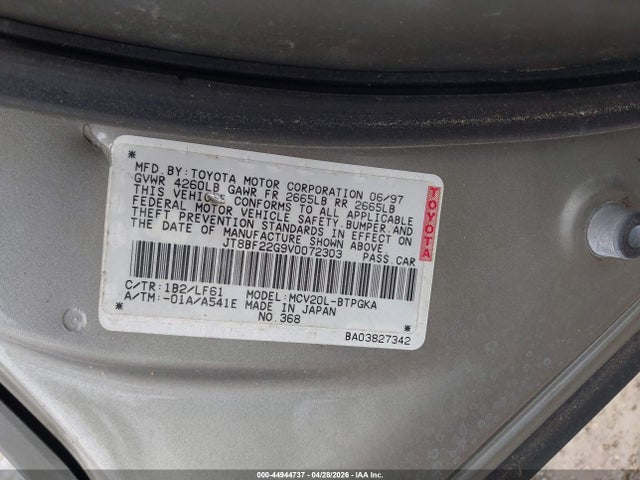 44944737 :رقم المزاد ، JT8BF22G9V0072303 vin ، 1998 Lexus Es 300 مزاد بيع