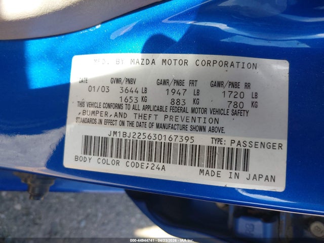 Продажа на аукционе авто 2003 Mazda Protege Dx/es/lx, vin: JM1BJ225630167395, номер лота: 44944741
