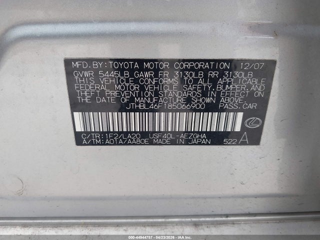 Aukcja sprzedaży 2008 Lexus Ls 460, vin: JTHBL46F185066900, numer aukcji: 44944757
