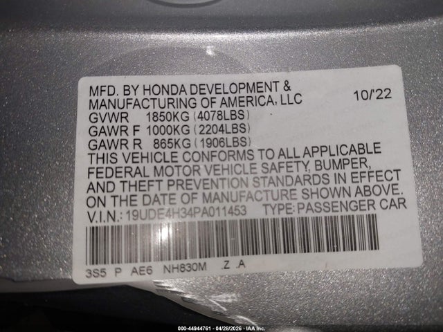 44944761 :رقم المزاد ، 19UDE4H34PA011453 vin ، 2023 Acura Integra A-spec مزاد بيع