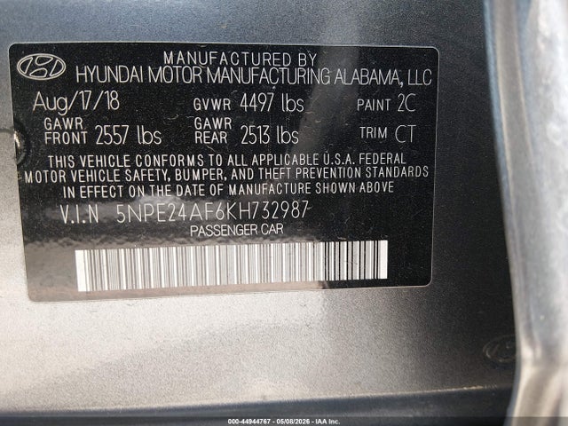 44944767 :رقم المزاد ، 5NPE24AF6KH732987 vin ، 2019 Hyundai Sonata Se مزاد بيع