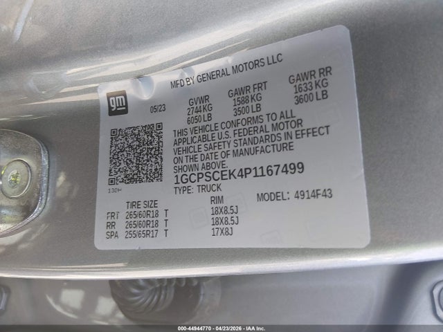 Продажа на аукционе авто 2023 Chevrolet Colorado 2wd  Short Box Lt, vin: 1GCPSCEK4P1167499, номер лота: 44944770