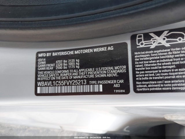 44944778 :رقم المزاد ، WBAVL1C55FVY25213 vin ، 2015 Bmw X1 Xdrive28i مزاد بيع