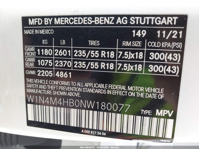 Продаж на аукціоні авто 2022 Mercedes-benz Glb 250 4matic, vin: W1N4M4HB0NW180077, номер лоту: 44944797