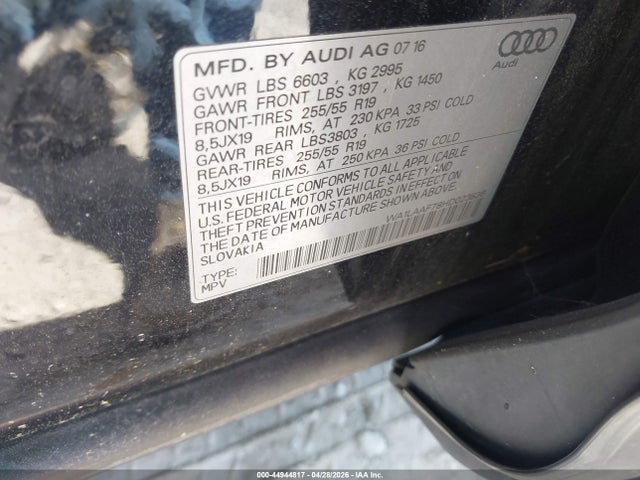 Aukcja sprzedaży 2017 Audi Q7 3.0t Premium, vin: WA1LAAF78HD023836, numer aukcji: 44944817