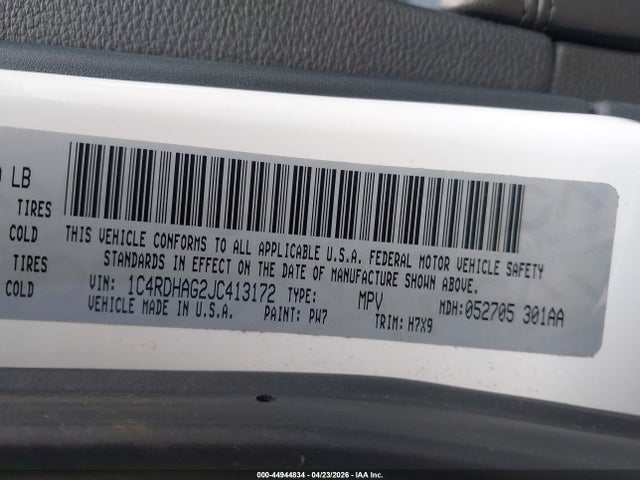 Aukcja sprzedaży 2018 Dodge Durango Sxt Rwd, vin: 1C4RDHAG2JC413172, numer aukcji: 44944834